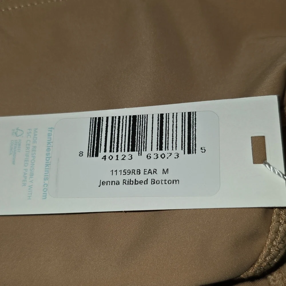 NWT Frankie's Bikinis Ribbed Connor Top & Jenna Bottom in Tan Bikini SET